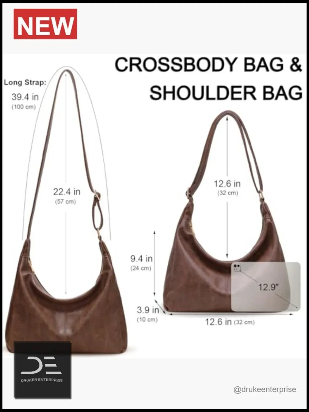 Vegan Leather Hobo Shoulder Bag Tote Crossbody Purse Foldable Slouchy Handbag